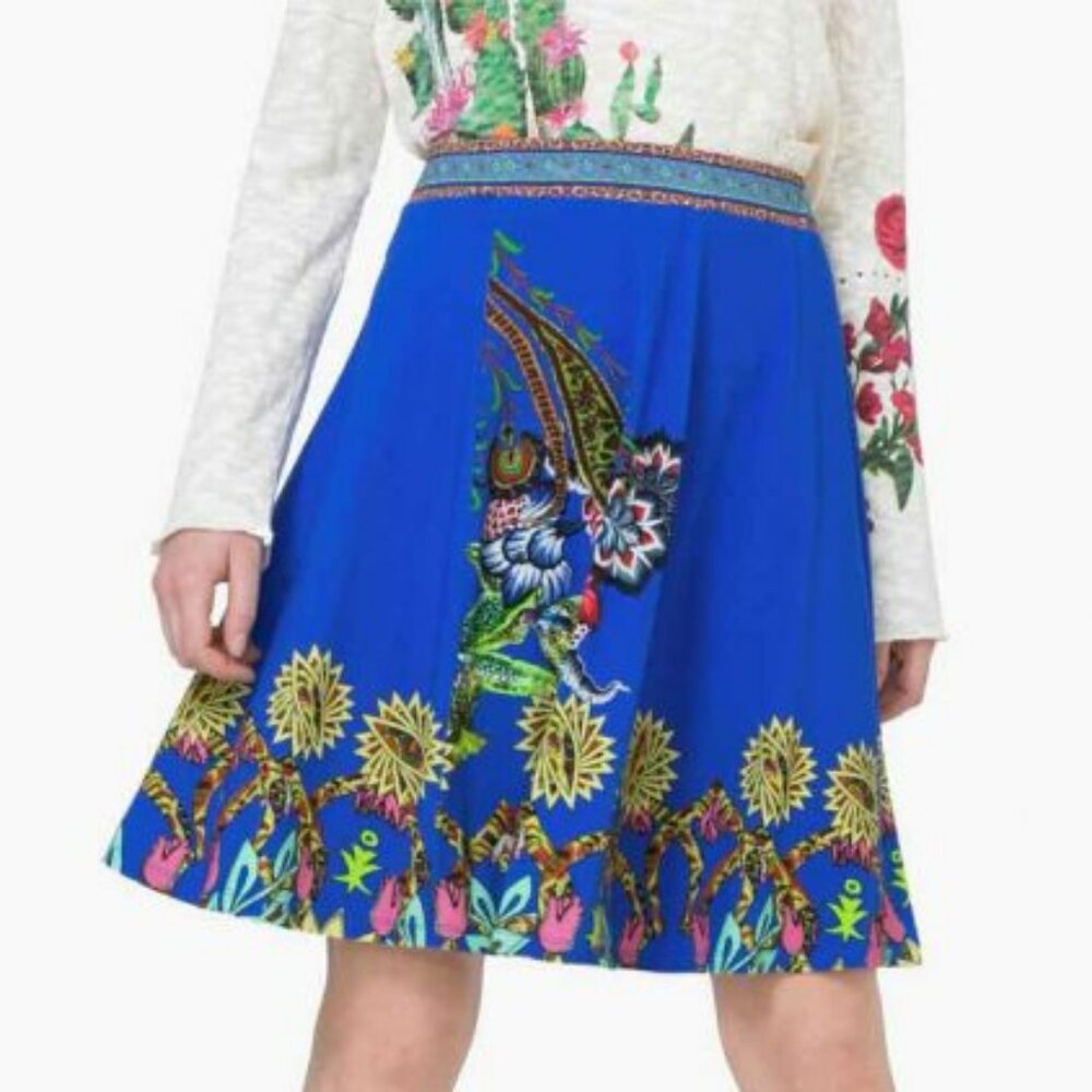 Desigual Skirt “Henry” Royal Blue Floral Knee Length Women's Medium